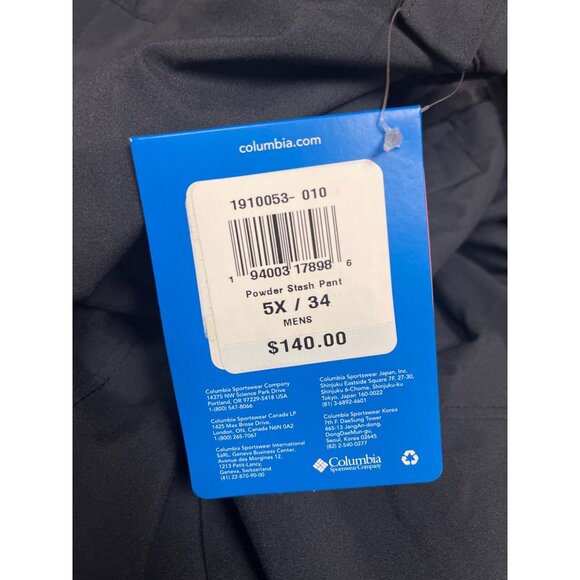 Columbia Men's Ski Pants Powder Stash Black Omni-Heat Outdoor Winter Size 5X NEW - Picture 8 of 8